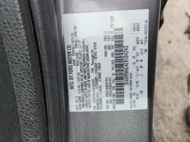 3FAHP0HG4CR104243 - 2012 FORD FUSION SE GRAY photo 12