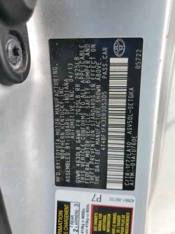 4T4BF1FK3DR305305 - 2013 TOYOTA CAMRY L SILVER photo 12
