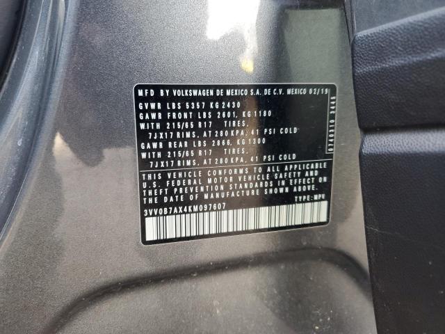 3VV0B7AX4KM097607 - 2019 VOLKSWAGEN TIGUAN S Մոխրագույն լուսանկար 14