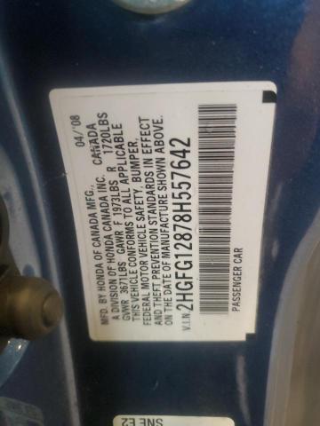 2HGFG12878H557642 - 2008 HONDA CIVIC EX Mavi fotoğraf 12