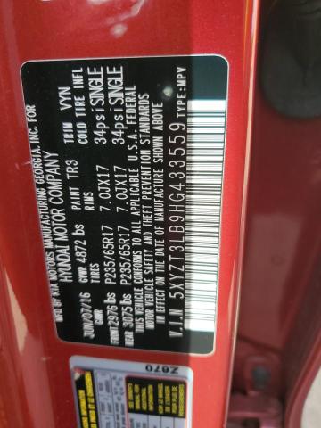 5XYZT3LB9HG433559 - 2017 HYUNDAI SANTA FE S RED photo 12