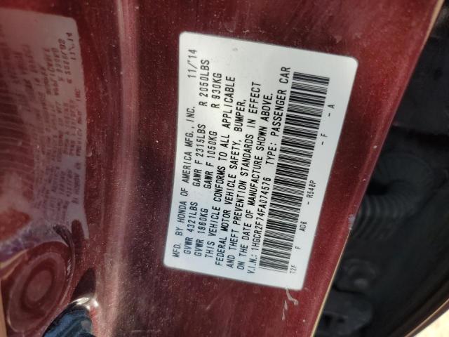 1HGCR2F74FA074576 - 2015 HONDA ACCORD EX 栗色 照片 12