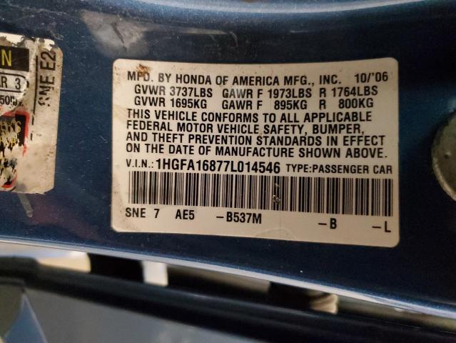 1HGFA16877L014546 - 2007 HONDA CIVIC EX BLUE photo 12