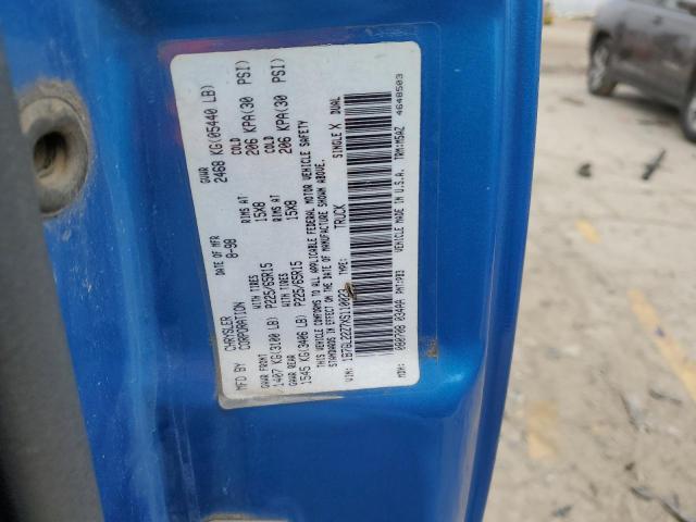 1B7GL22Z7XS110023 - 1999 DODGE DAKOTA BLUE photo 12