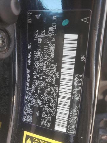 5TDZK3EH5CS072301 - 2012 TOYOTA HIGHLANDER BASE Чорний фото 13
