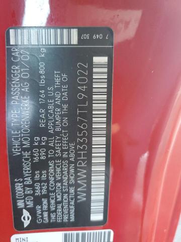 WMWRH33567TL94022 - 2007 MINI COOPER S RED photo 12