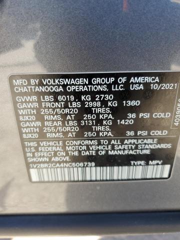 1V2BR2CA4NC506739 - 2022 VOLKSWAGEN ATLAS SEL GRAY photo 13