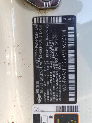 WMWMF335X9TW73914 - 2009 MINI COOPER Beyaz fotoğraf 12