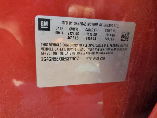 2G4GN5EX0E9311617 - 2014 BUICK REGAL PREMIUM RED photo 12