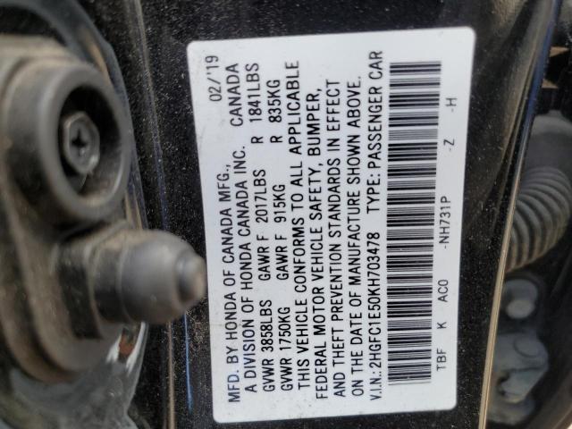 2HGFC1E50KH703478 - 2019 HONDA CIVIC SI Siyah fotoğraf 12