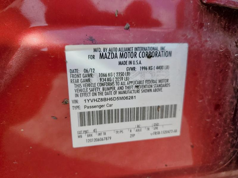 1YVHZ8BH6D5M06281 - 2013 MAZD 6 SPORT Czerwony zdjęcie 13