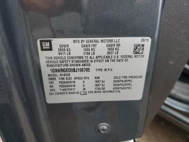 1GNKRGED9BJ196785 - 2011 CHEVROLET TRAVERSE LT GRAY photo 12