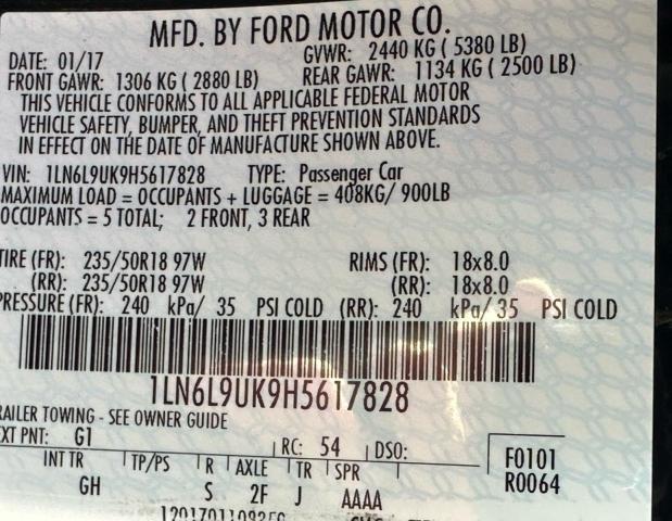 1LN6L9UK9H5617828 - 2017 LINCOLN CONTINENTA BLACK photo 10