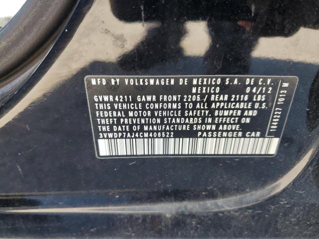 3VWDP7AJ4CM406522 - 2012 VOLKSWAGEN JETTA SE BLACK photo 12