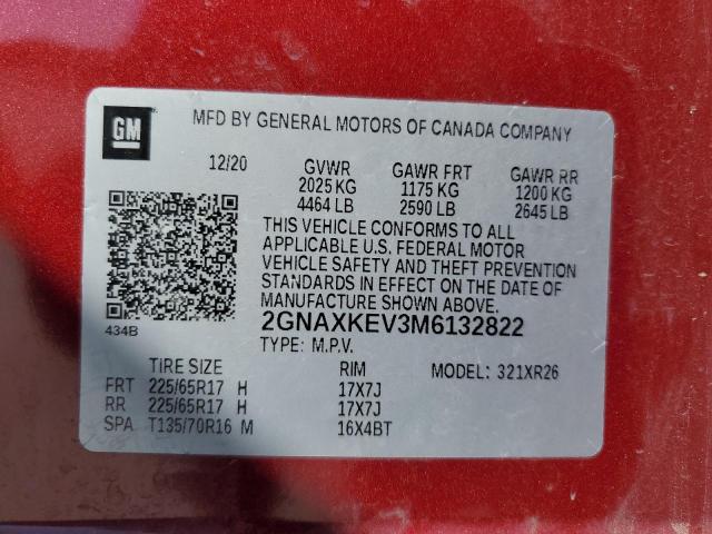 2GNAXKEV3M6132822 - 2021 CHEVROLET EQUINOX LT RED photo 13
