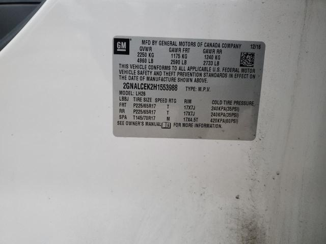 2GNALCEK2H1553988 - 2017 CHEVROLET EQUINOX LT Ağ foto 14