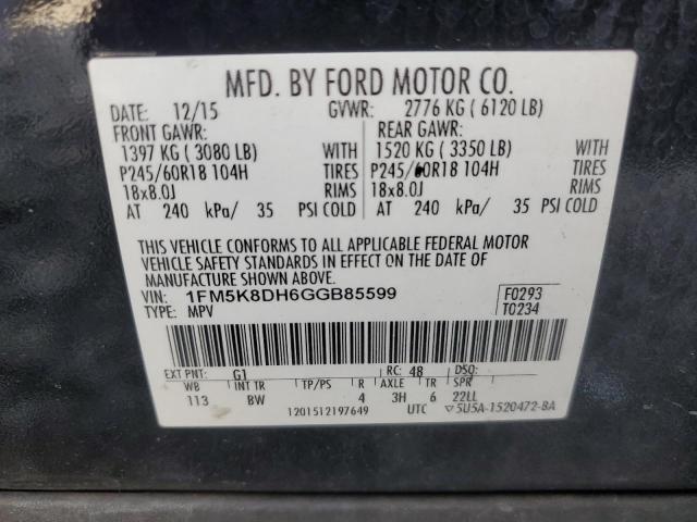 1FM5K8DH6GGB85599 - 2016 FORD EXPLORER XLT Negro foto 14