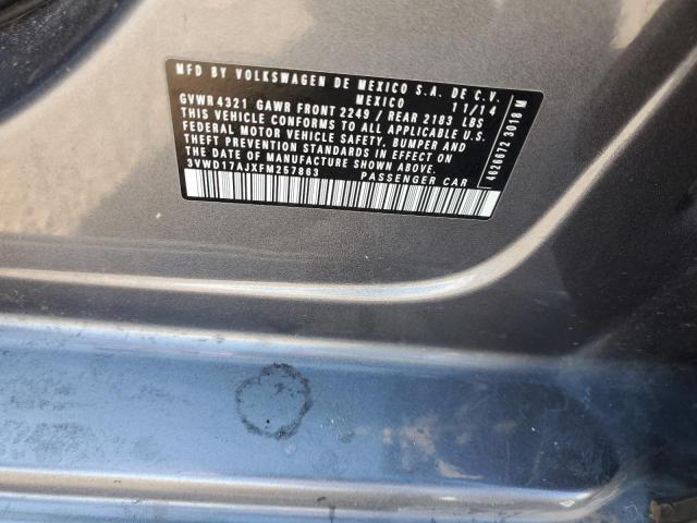 3VWD17AJXFM257863 - 2015 VOLKSWAGEN JETTA SE 石墨色 照片 12