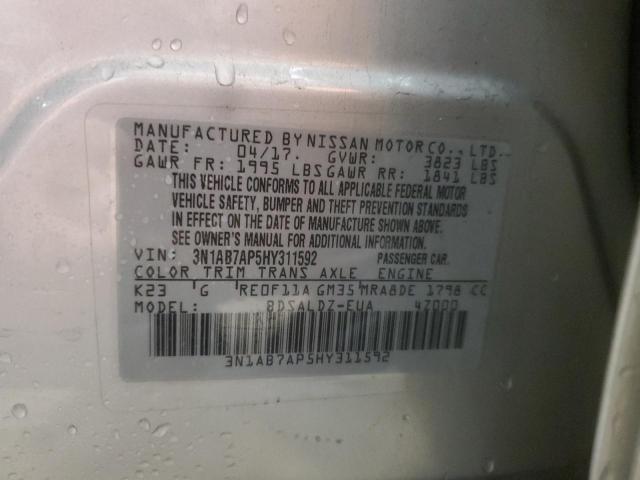 3N1AB7AP5HY311592 - 2017 NISSAN SENTRA S 银色 照片 12