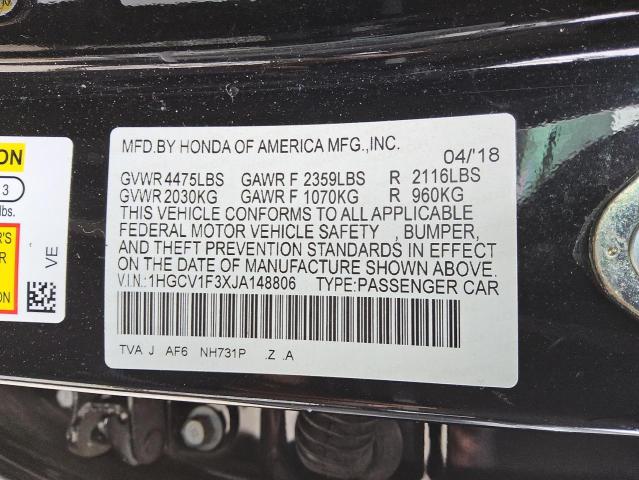 1HGCV1F3XJA148806 - 2018 HONDA ACCORD SPORT BLACK photo 12