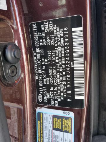 5XYKU4A24DG339316 - 2013 KIA SORENTO EX 勃艮第红 照片 13