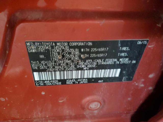 JTMZFREV7FJ049021 - 2015 TOYOTA RAV4 LE 橙色 照片 14