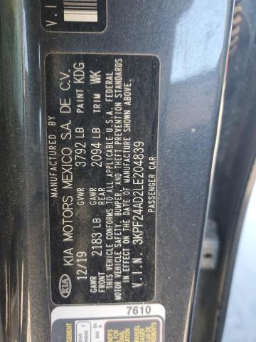 3KPF24AD2LE204839 - 2020 KIA FORTE FE GRAY photo 12