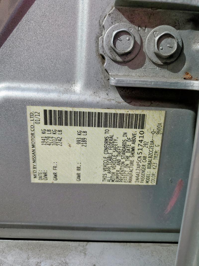 1N4AL2AP5CN517410 - 2012 NISSAN ALTIMA BASE Gümüş fotoğraf 12