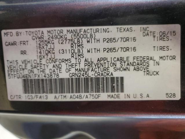 5TFUU4EN1FX143878 - 2015 TOYT TACOMA ACCESS CAB رمادي صورة 12