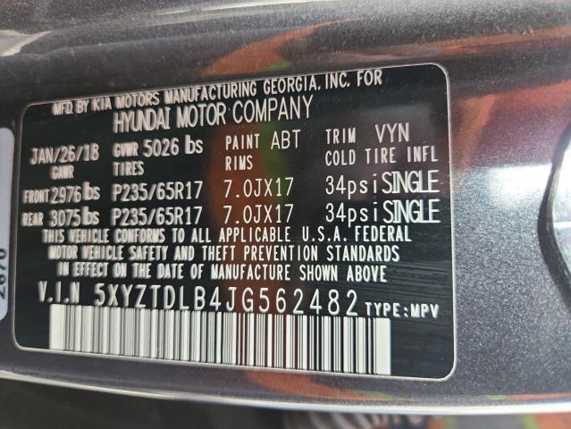 5XYZTDLB4JG562482 - 2018 HYUNDAI SANTA FE S GRAY photo 14