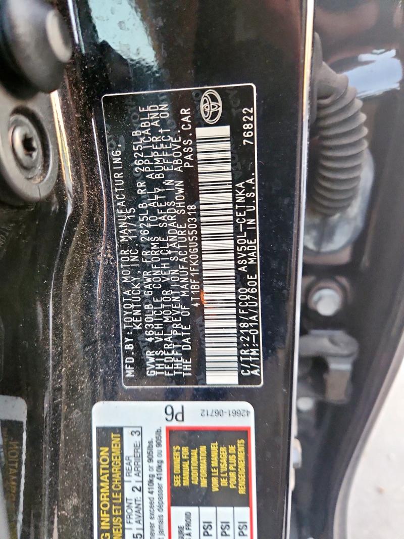 4T1BF1FK0GU550318 - 2016 TOYOTA CAMRY LE BLACK photo 12