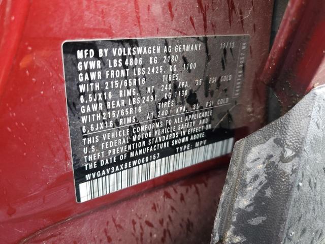 WVGAV3AX8EW060157 - 2014 VOLKSWAGEN TIGUAN S 红色 照片 13