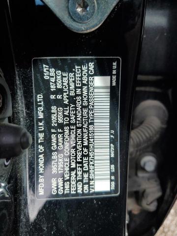 SHHFK7H51HU415188 - 2017 HONDA CIVIC EX BLACK photo 12