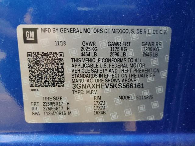 3GNAXHEV5KS566161 - 2019 CHEVROLET EQUINOX LS ლურჯი ფოტო 13