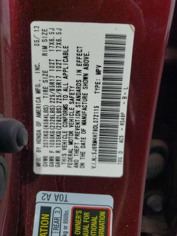 5J6RM4H78DL072115 - 2013 HONDA CR-V EXL 勃艮第红 照片 12