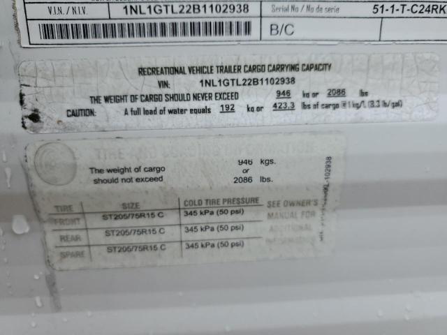 1NL1GTL22B1102938 - 2011 CAMPER TRAILER WHITE photo 10