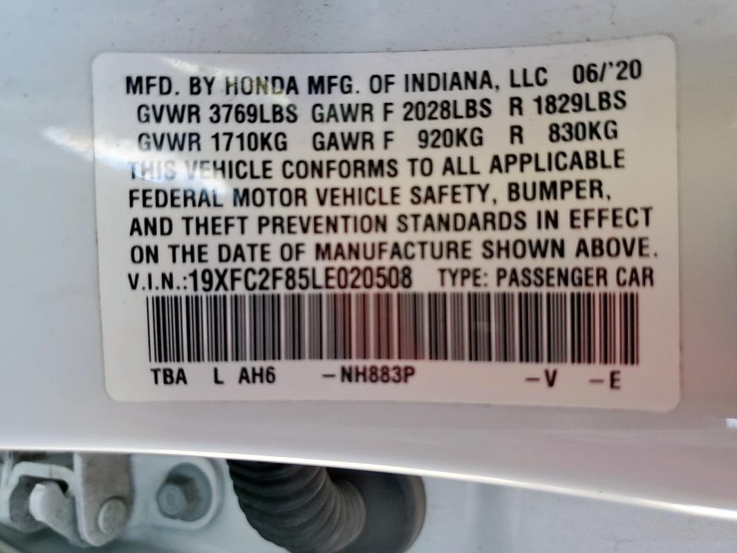 19XFC2F85LE020508 - 2020 HONDA CIVIC SPORT WHITE photo 13