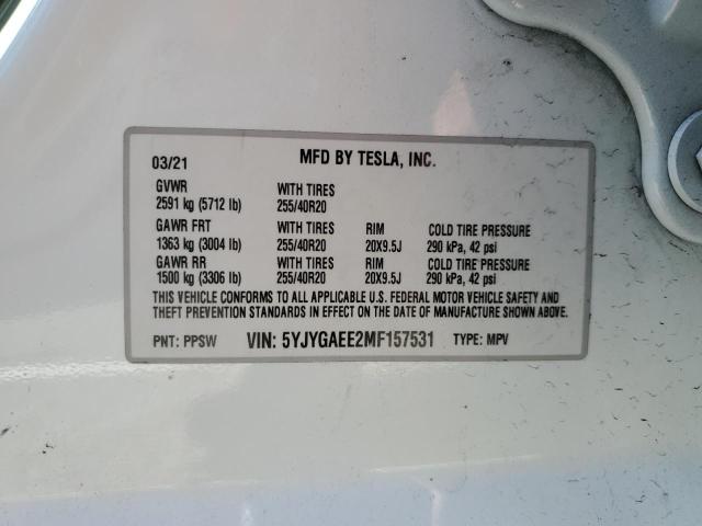 5YJYGAEE2MF157531 - 2021 TESLA MODEL Y WHITE photo 14