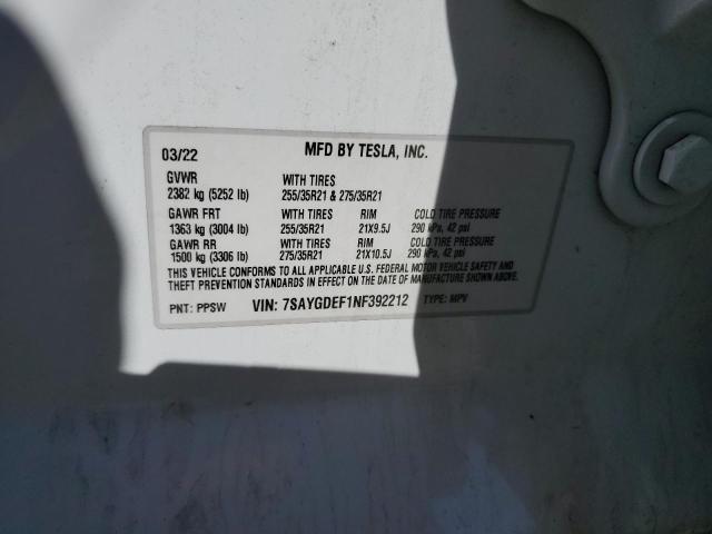 7SAYGDEF1NF392212 - 2022 TESLA MODEL Y Ақ фото 13
