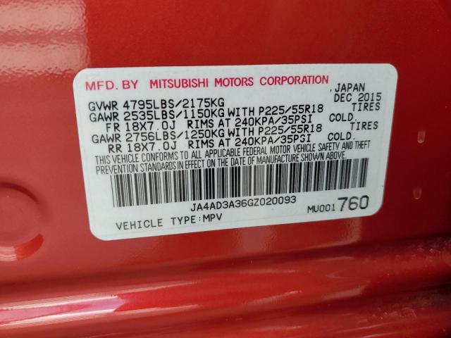 JA4AD3A36GZ020093 - 2016 MITSUBISHI OUTLANDER SE RED photo 13