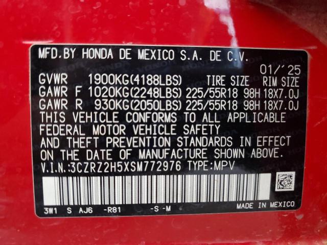 3CZRZ2H5XSM772976 - 2025 HONDA HR-V SPORT Rouge photo 14