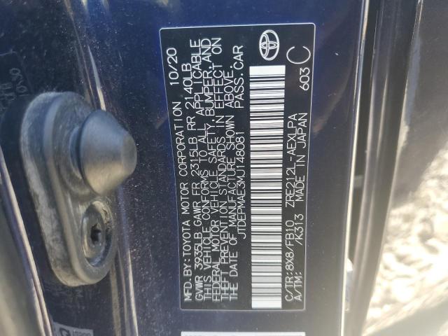 JTDEPMAE3MJ148081 - 2021 TOYOTA COROLLA LE أزرق صورة 12