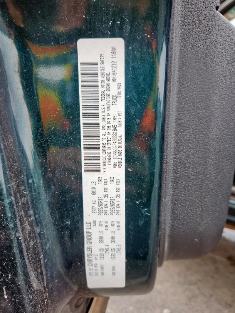 1D7RW3GP4BS661845 - 2011 DODGE DAKOTA SLT Zielony zdjęcie 12