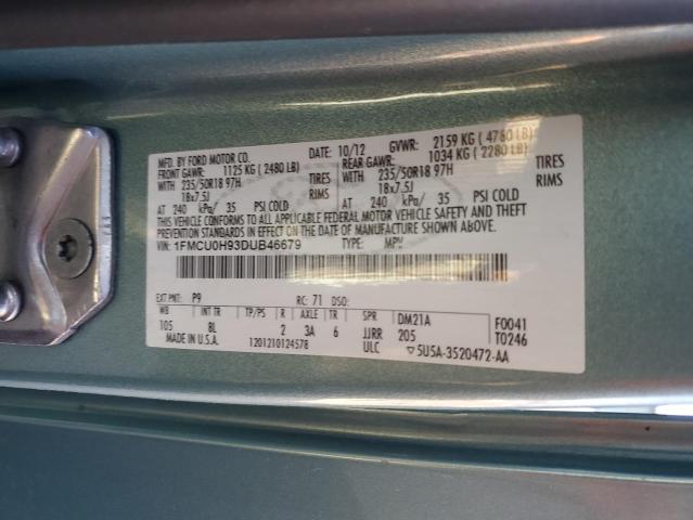 1FMCU0H93DUB46679 - 2013 FORD ESCAPE SEL TURQUOISE photo 13