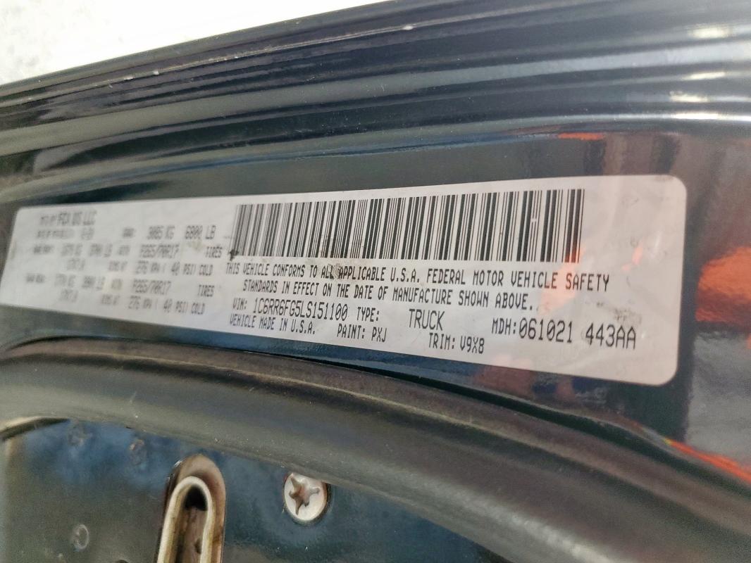 1C6RR6FG5LS151100 - 2020 RAM 1500 CLASS TRADESMAN Қара фото 12