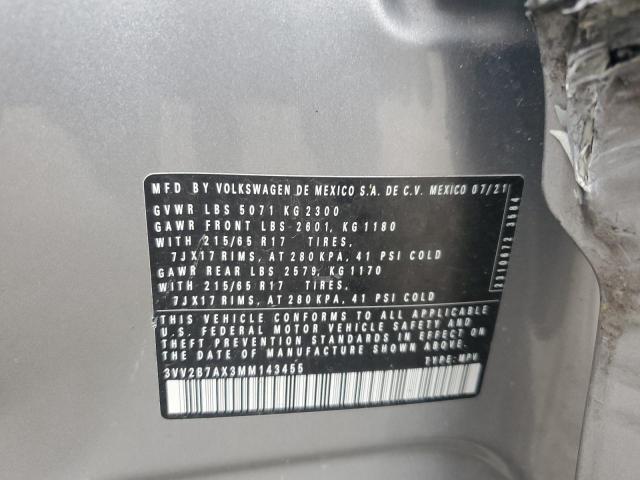 3VV2B7AX3MM143455 - 2021 VOLKSWAGEN TIGUAN SE Srebrny zdjęcie 12
