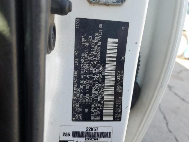 5TFUW5F19AX121129 - 2010 TOYOTA TUNDRA DOUBLE CAB SR5 WHITE photo 12