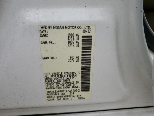 1N4AL3AP4DC158392 - 2013 NISSAN ALTIMA 2.5 白色 照片 12