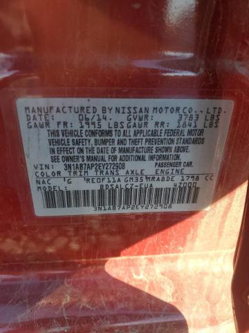 3N1AB7AP2EY272908 - 2014 NISSAN SENTRA S RED photo 12