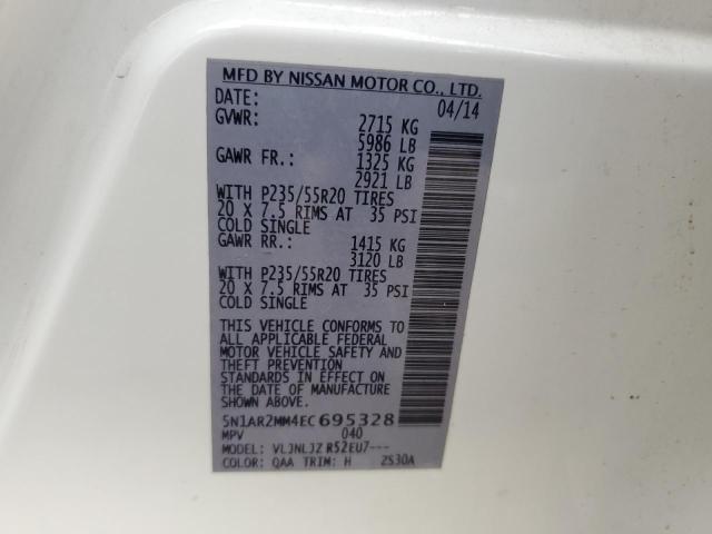 5N1AR2MM4EC695328 - 2014 NISSAN PATHFINDER S أبيض صورة 12
